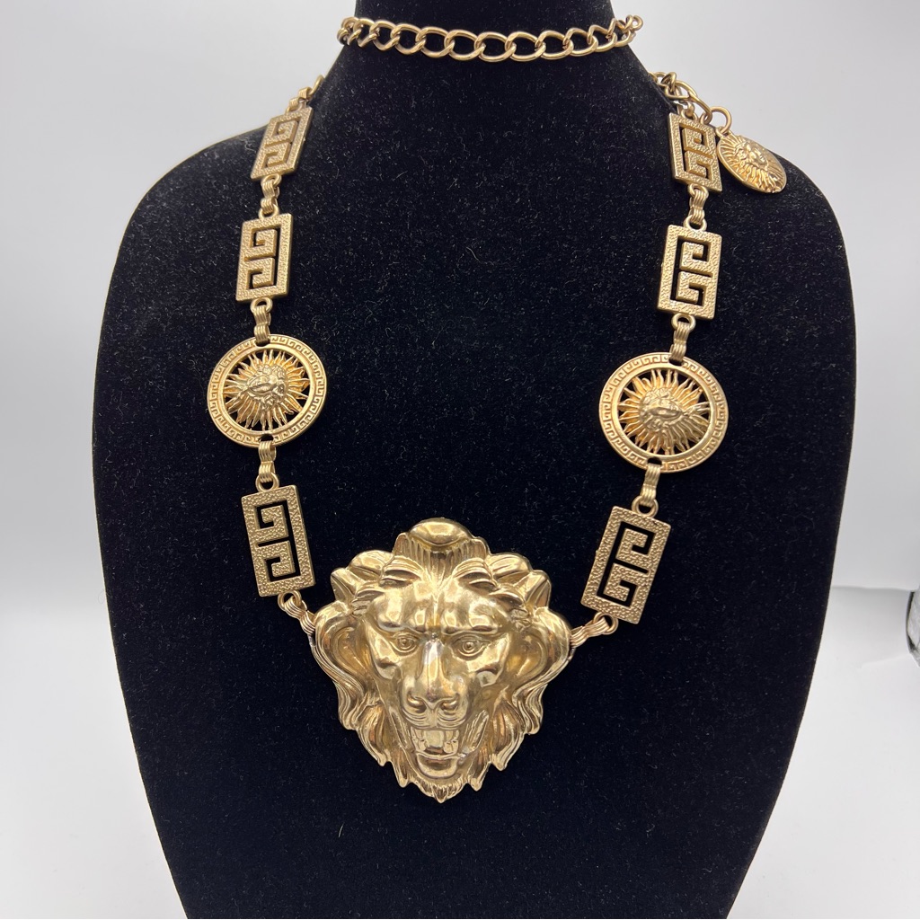 Vintage Lion Head On A Chain Korea Made 1960's 1970's, Maximalist Belt Necklace